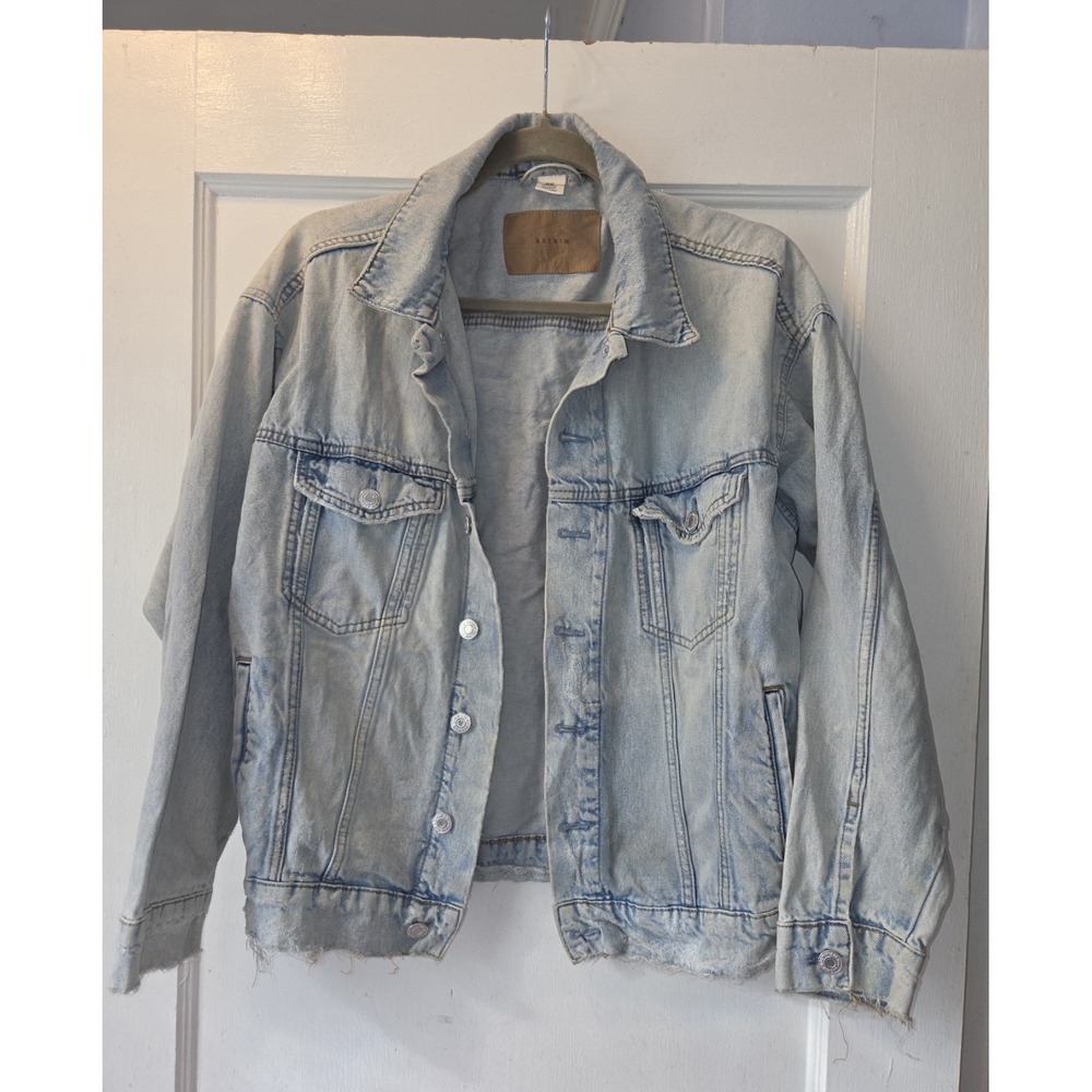 & Denim Light Wash Blue Jean Jacket. Button Front Pockets. Oversized Women's XS